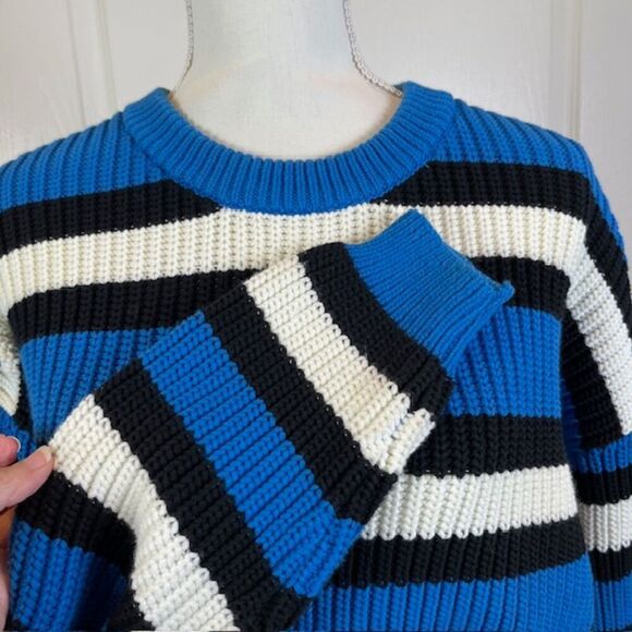 A.L.C. Matthews Pullover Sweater Cropped Crewneck Blue White Black Oversized XS - Picture 3 of 10